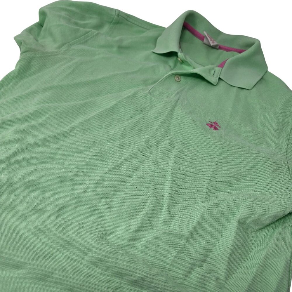 Brooks Brothers Green Polo Shirt Medium Original Fit Supima Cotton Pink Logo‎